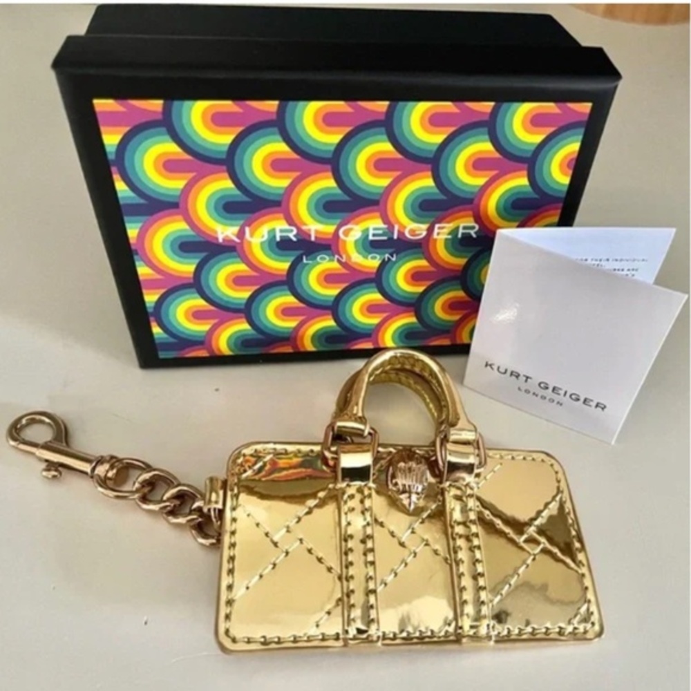 Kurt Geiger Gold Quilted Mini Bag Keychain Card Holder